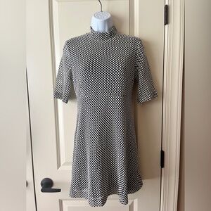 Zara Navy and White A-Line Mini Dress with Mock Neck